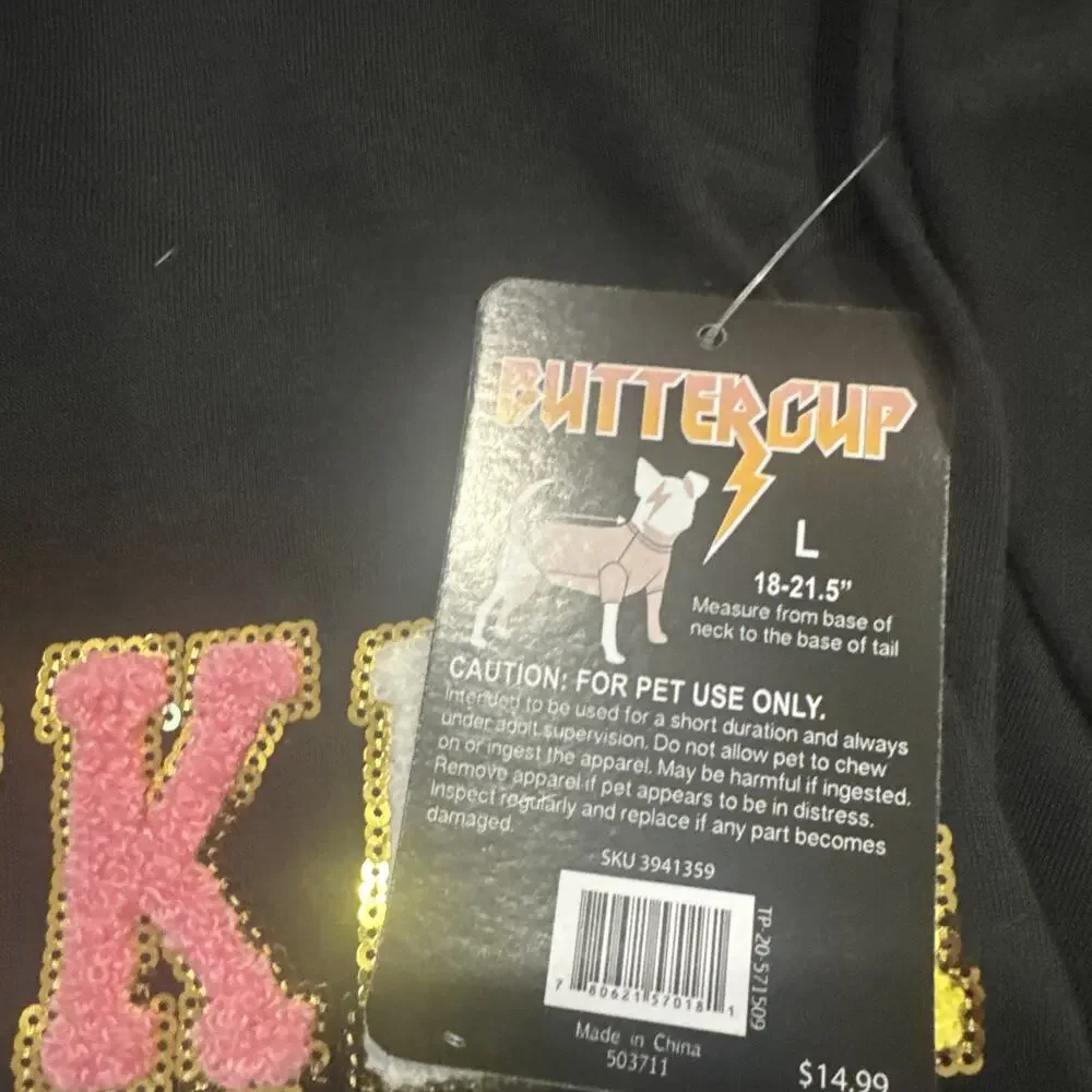 Buttercup Rocker Dog Shirt Size L Black Lightning Bolt Pet Tee NWT Cute